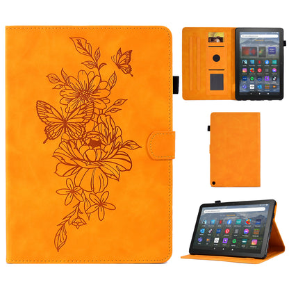 For Amazon Fire HD 8 (2022) / HD 8 Plus (2022) PU Leather Stand Function Card Slots Tablet Case Butterfly Flower Pattern Imprinted Auto Sleep / Wake Cover