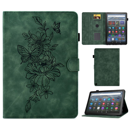 For Amazon Fire HD 8 (2022) / HD 8 Plus (2022) PU Leather Stand Function Card Slots Tablet Case Butterfly Flower Pattern Imprinted Auto Sleep / Wake Cover