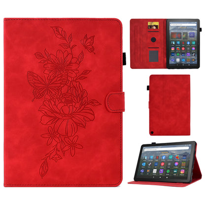 For Amazon Fire HD 8 (2022) / HD 8 Plus (2022) PU Leather Stand Function Card Slots Tablet Case Butterfly Flower Pattern Imprinted Auto Sleep / Wake Cover