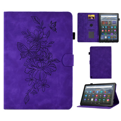 For Amazon Fire HD 8 (2022) / HD 8 Plus (2022) PU Leather Stand Function Card Slots Tablet Case Butterfly Flower Pattern Imprinted Auto Sleep / Wake Cover