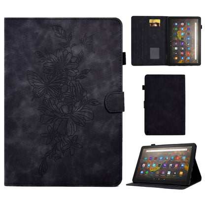 For Amazon Fire HD 10 (2021) / HD 10 Plus (2021) Flip Stand Smart Tablet Cover PU Leather Butterfly Flower Pattern Imprinted Protective Case with Card Holder