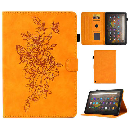 For Amazon Fire HD 10 (2021) / HD 10 Plus (2021) Flip Stand Smart Tablet Cover PU Leather Butterfly Flower Pattern Imprinted Protective Case with Card Holder