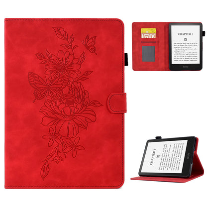 For Amazon Kindle Paperwhite 1 / 2 / 3 / 4 PU Leather Smart Stand Protective Case Butterfly Flower Pattern Imprinted Card Holder Tablet Cover