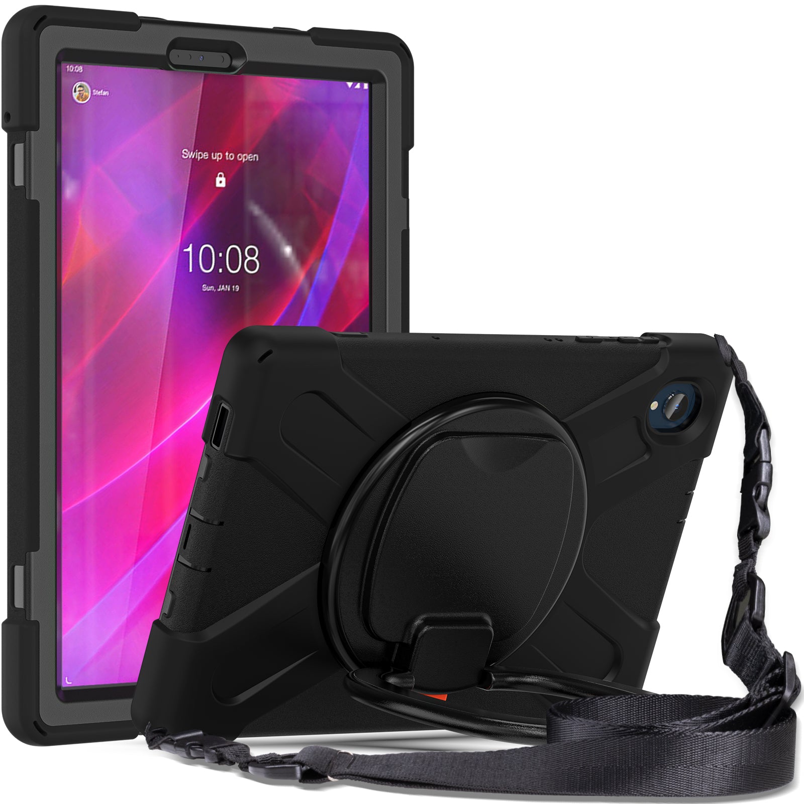 For Lenovo Tab M10 Plus 10.3 inch X606F / 606X / K10 PC+Silicone Tablet Case Rotary Kickstand Anti-drop Protective Cover with Shoulder Strap