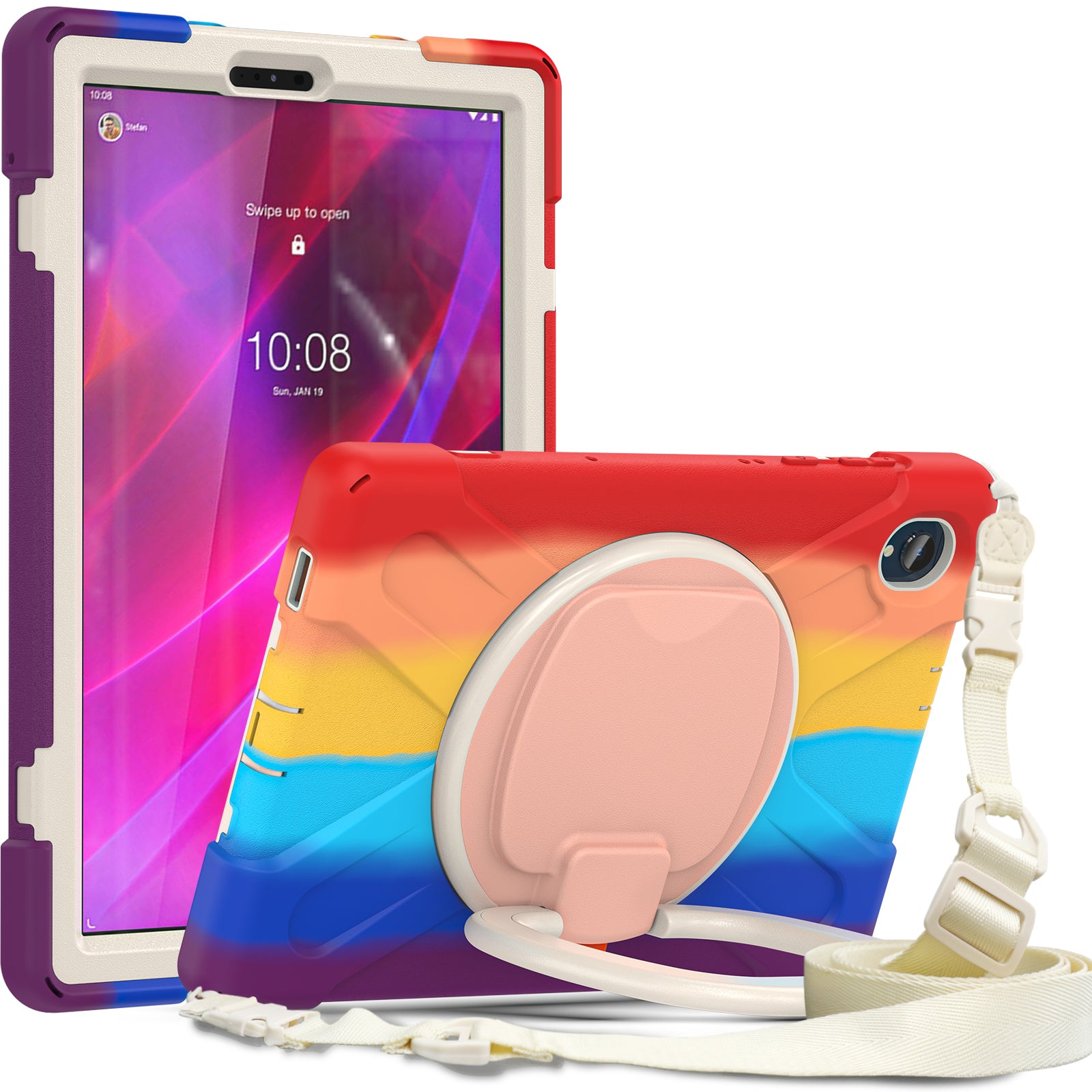 For Lenovo Tab M10 Plus 10.3 inch X606F / 606X / K10 PC+Silicone Tablet Case Rotary Kickstand Anti-drop Protective Cover with Shoulder Strap