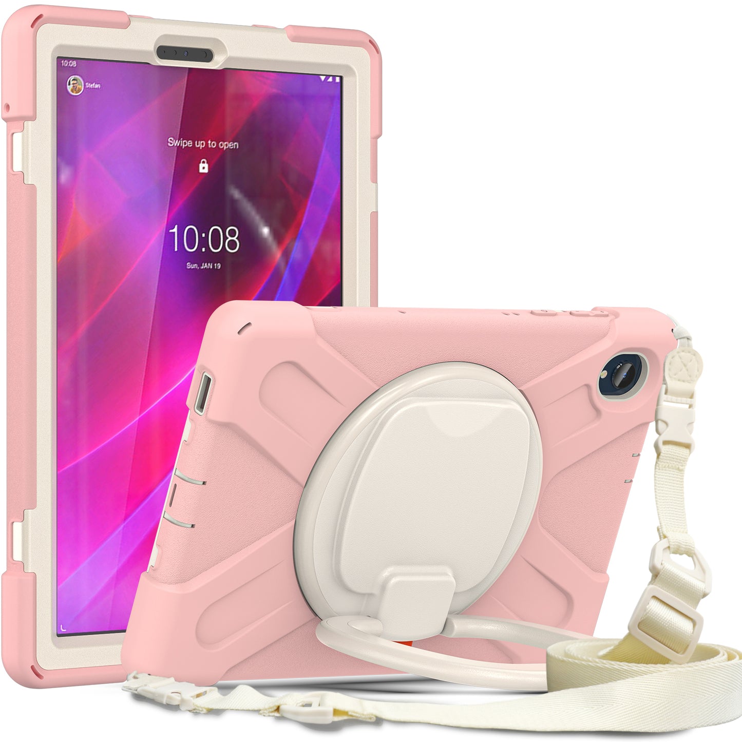 For Lenovo Tab M10 Plus 10.3 inch X606F / 606X / K10 PC+Silicone Tablet Case Rotary Kickstand Anti-drop Protective Cover with Shoulder Strap