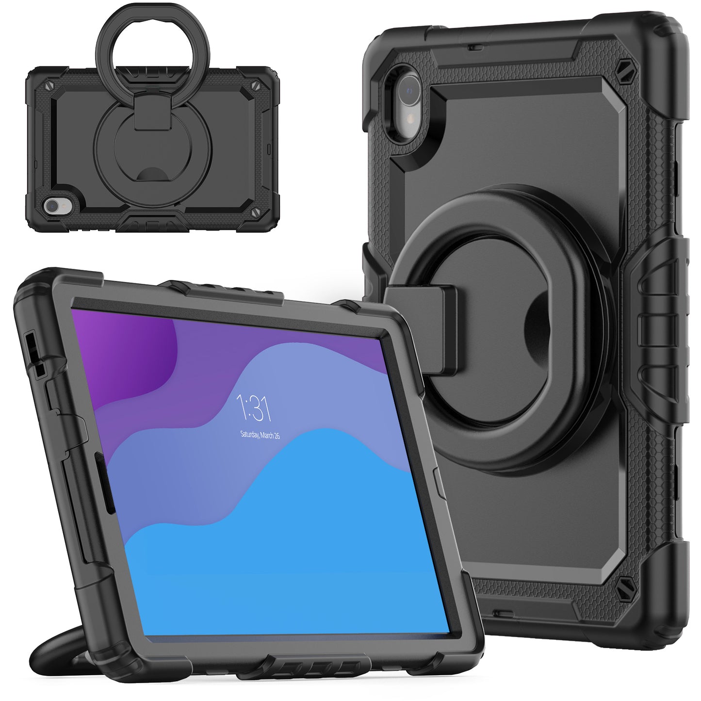 For Lenovo Tab M10 HD Gen 2 TB-306X(F) 10.1 inch Tablet Case 360-Degree Rotating Kickstand PC + Silicone Protective Cover with Shoulder Strap