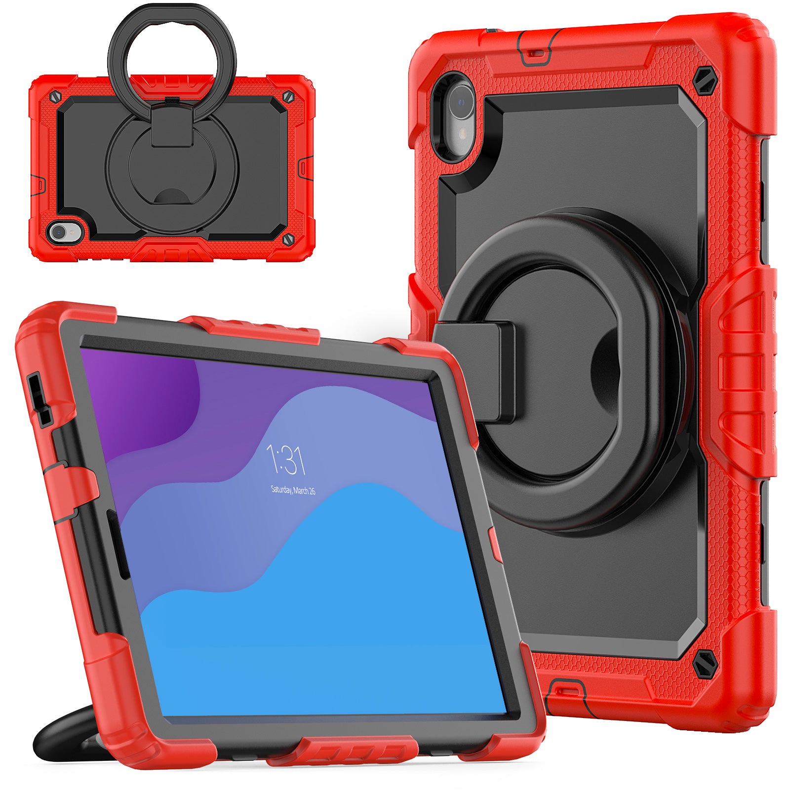 For Lenovo Tab M10 HD Gen 2 TB-306X(F) 10.1 inch Tablet Case 360-Degree Rotating Kickstand PC + Silicone Protective Cover with Shoulder Strap