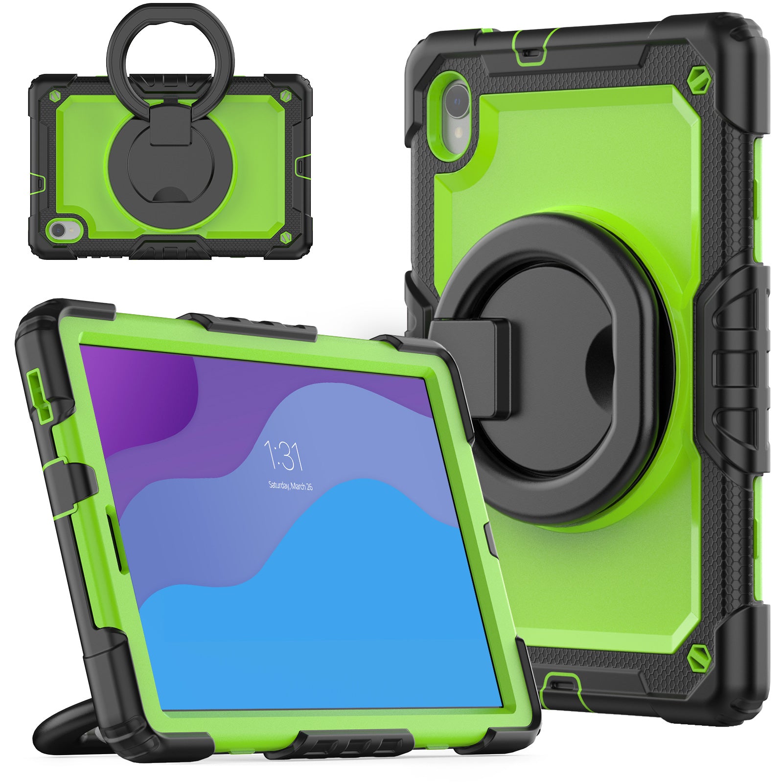 For Lenovo Tab M10 HD Gen 2 TB-306X(F) 10.1 inch Tablet Case 360-Degree Rotating Kickstand PC + Silicone Protective Cover with Shoulder Strap