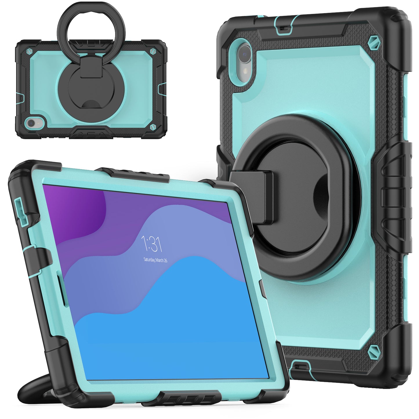 For Lenovo Tab M10 HD Gen 2 TB-306X(F) 10.1 inch Tablet Case 360-Degree Rotating Kickstand PC + Silicone Protective Cover with Shoulder Strap