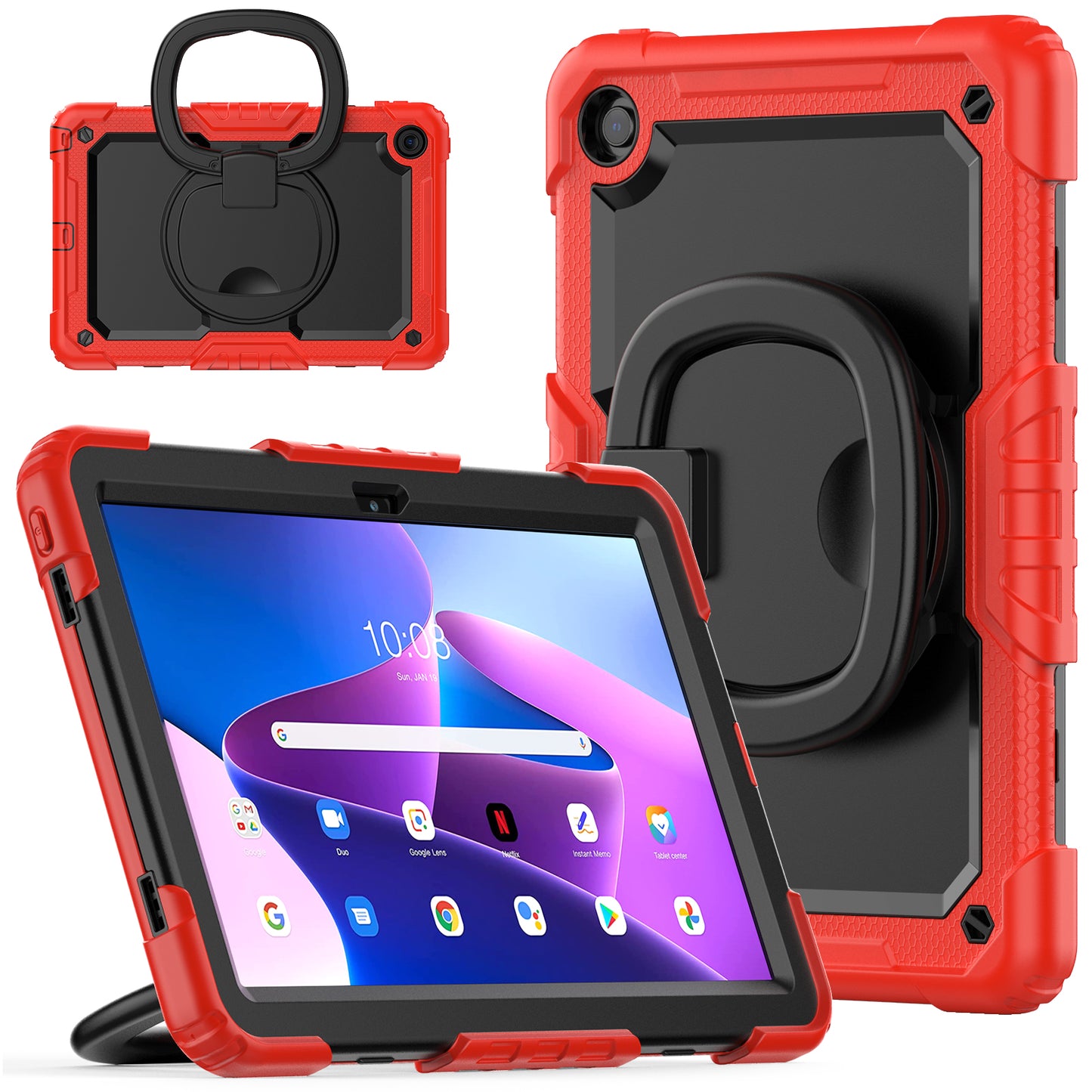 Drop-proof Case for Lenovo Tab M10 Plus (Gen 3) 125FU / 128FU (2022) Anti-Scratch Tablet Case PC + Silicone Shockproof Cover 360-Degree Rotating Kickstand Case with Shoulder Strap