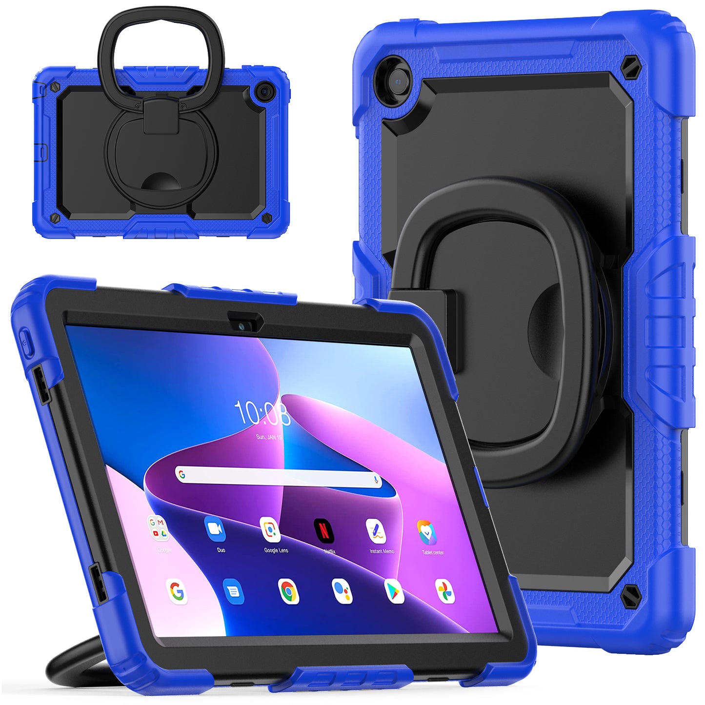 Drop-proof Case for Lenovo Tab M10 Plus (Gen 3) 125FU / 128FU (2022) Anti-Scratch Tablet Case PC + Silicone Shockproof Cover 360-Degree Rotating Kickstand Case with Shoulder Strap