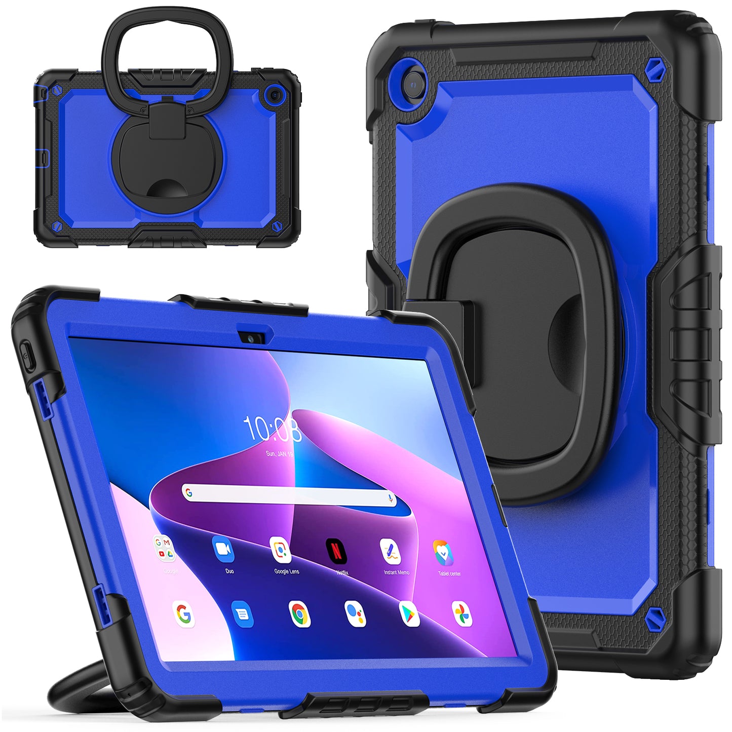 Drop-proof Case for Lenovo Tab M10 Plus (Gen 3) 125FU / 128FU (2022) Anti-Scratch Tablet Case PC + Silicone Shockproof Cover 360-Degree Rotating Kickstand Case with Shoulder Strap