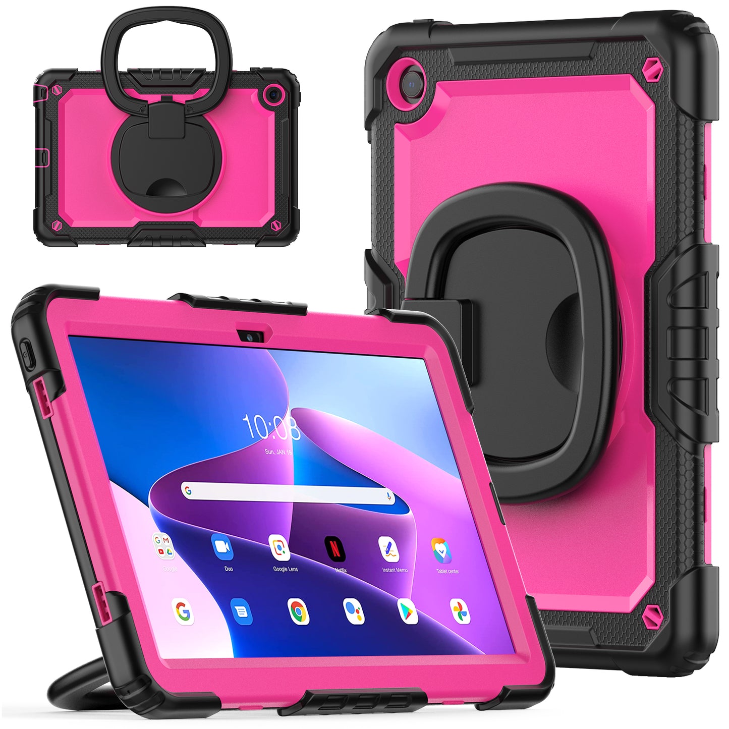 Drop-proof Case for Lenovo Tab M10 Plus (Gen 3) 125FU / 128FU (2022) Anti-Scratch Tablet Case PC + Silicone Shockproof Cover 360-Degree Rotating Kickstand Case with Shoulder Strap