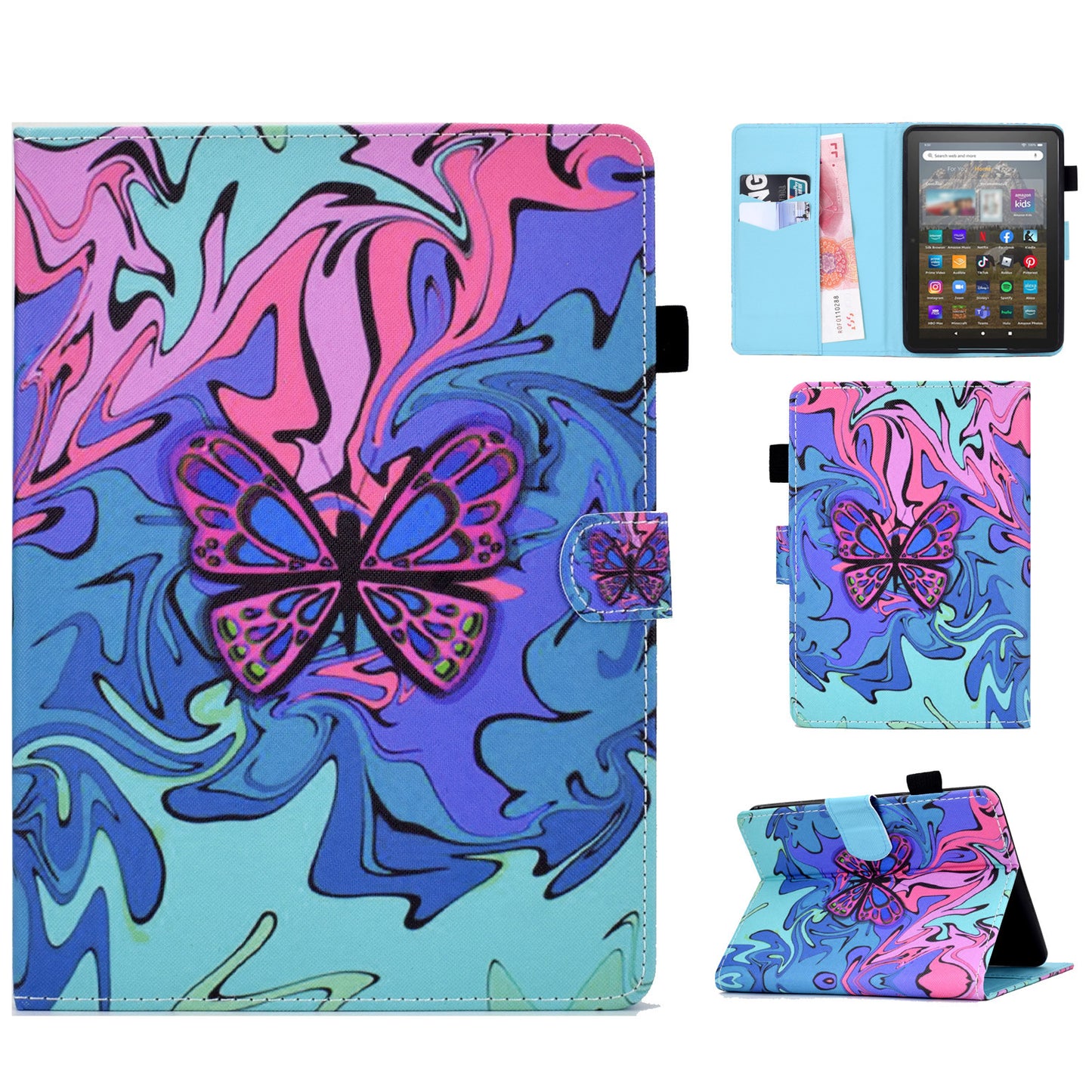 For Amazon Kindle 11th Gen (2022) Pattern Printing Adjustable Stand Cover Stitching Line PU Leather Tablet Full Protection Case with Card Slots