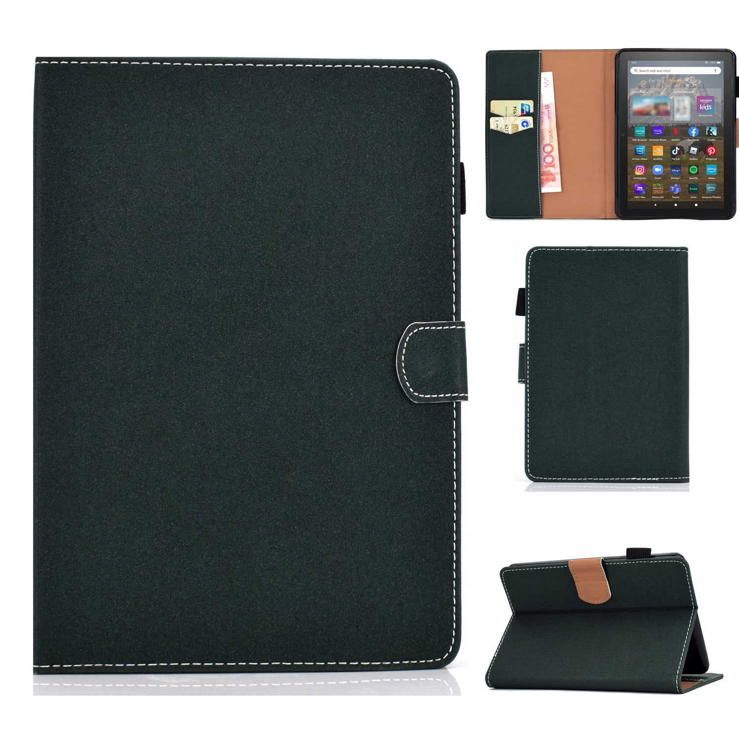 For Amazon Kindle 11th Gen (2022) PU Leather Stitching Line Tablet Case Card Slot Stand Folio Cover with Pencil Holder