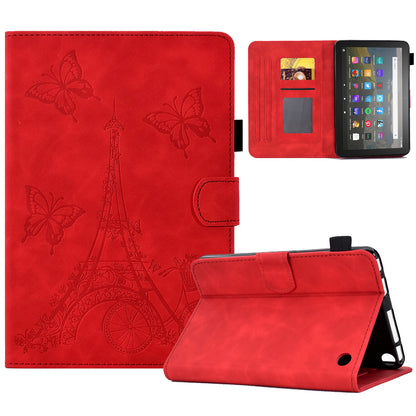 For Amazon Fire HD 8 (2020) / (2022) Microfiber Leather Tablet Cover Tower Pattern Imprinted Card Holder Protective Case with Stand