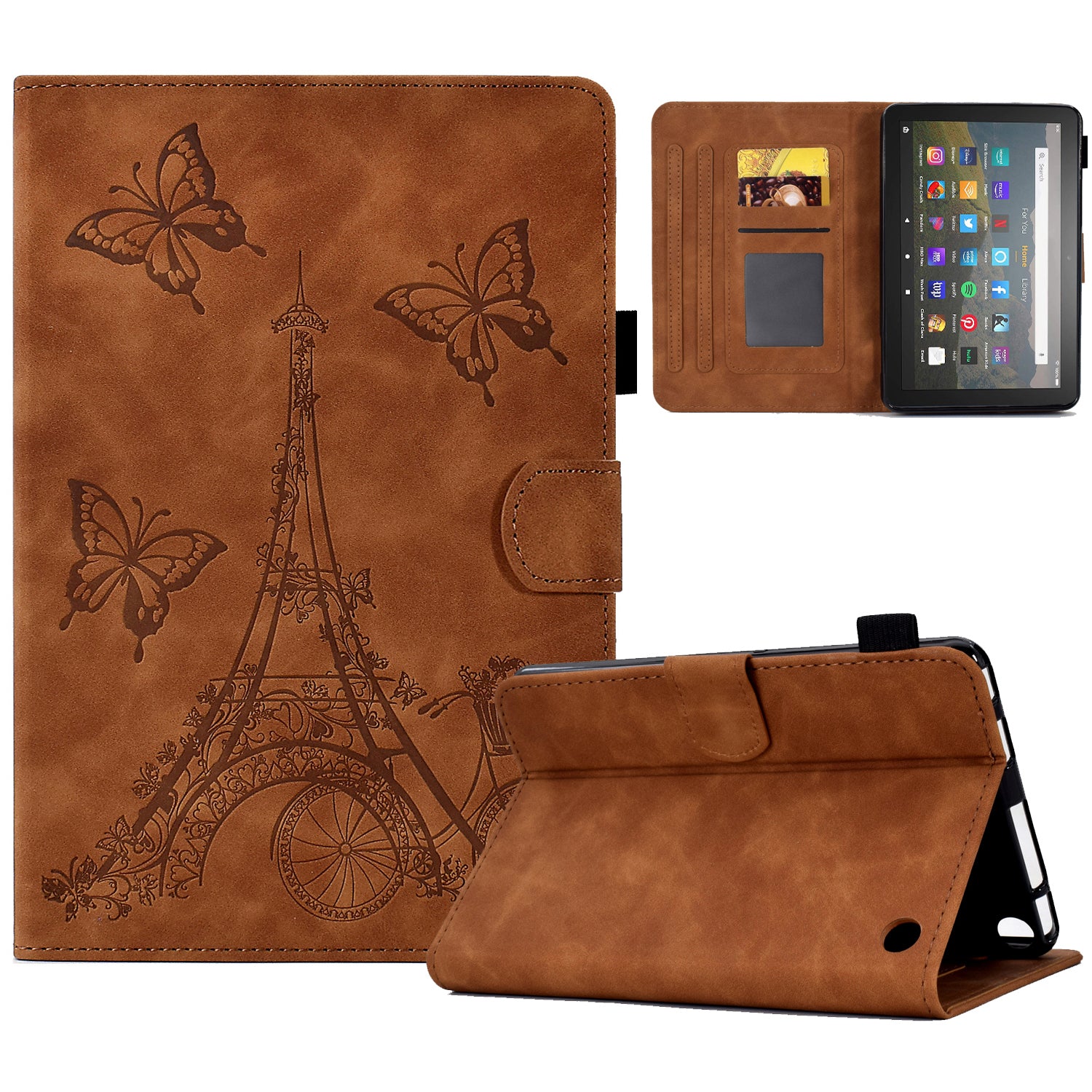 For Amazon Fire HD 8 (2020) / (2022) Microfiber Leather Tablet Cover Tower Pattern Imprinted Card Holder Protective Case with Stand