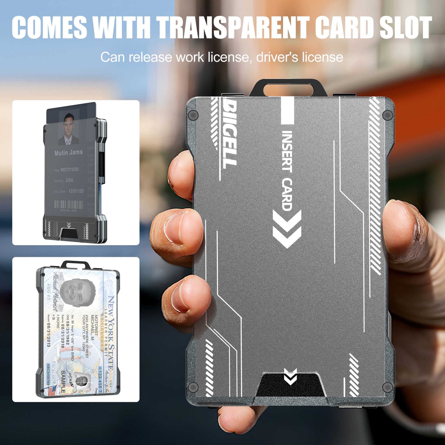 BIIGELL KB001 RFID Blocking Metal Card Holder Credit Card Storage Case with Money Clip