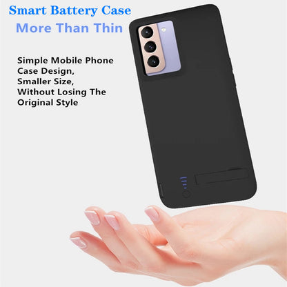 T22 For Samsung Galaxy S22+ 5G 5000mAh Power Bank Soft TPU Edge Charging Case Phone Extended Battery Anti-drop Back Cover with Kickstand