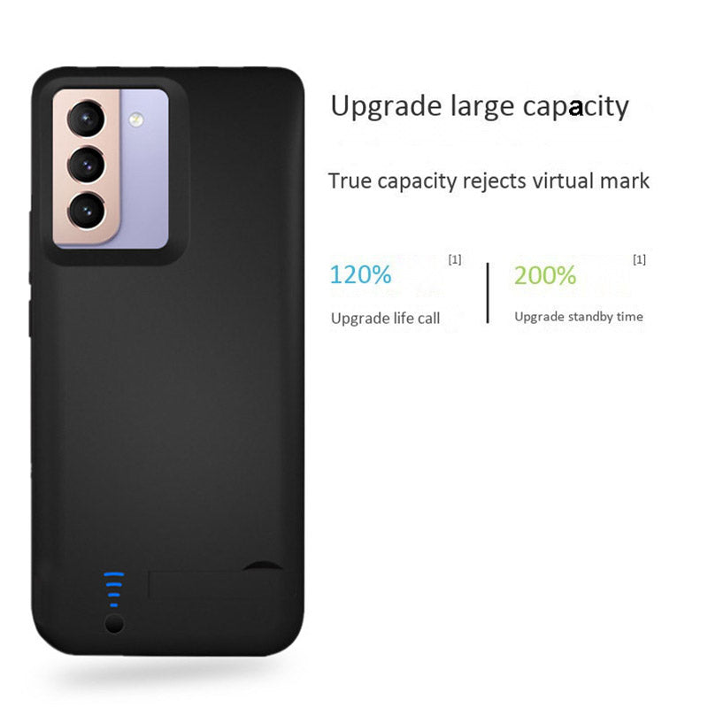 T22 For Samsung Galaxy S22+ 5G 5000mAh Power Bank Soft TPU Edge Charging Case Phone Extended Battery Anti-drop Back Cover with Kickstand