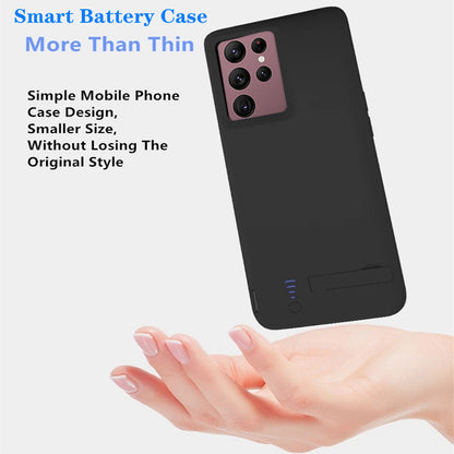 T21 For Samsung Galaxy S22 Ultra 5G 5000mAh Power Bank Soft TPU Edge Charging Case Phone Cover Charger with Kickstand