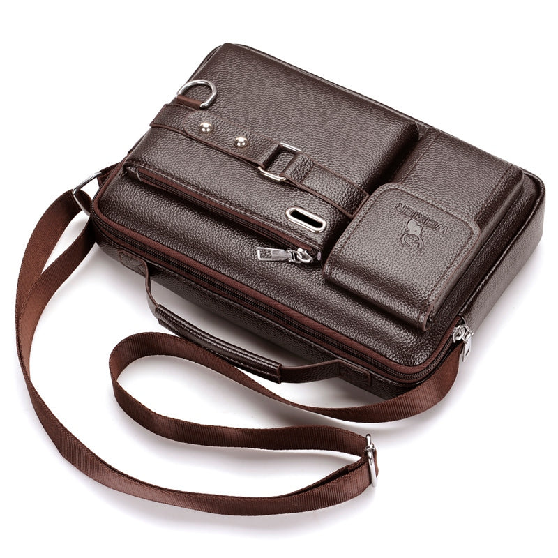 WElXIER D235 Men's Messenger Bag Business PU Leather Crossbody Bag Fashionable Travel Bag Water-resistant Travel Accessories