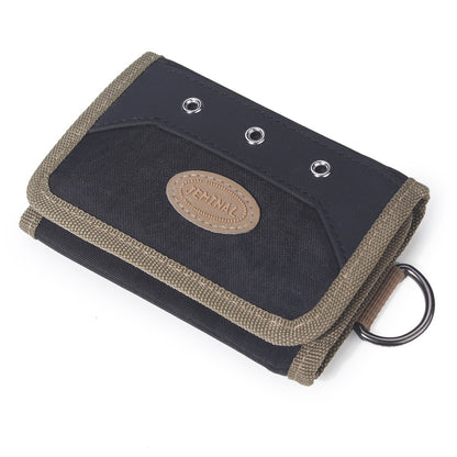 JEMINAL 21511# Men Trifold Wallet Magic Tape Closure Canvas Coin Purse Card Holder with Belt Ring