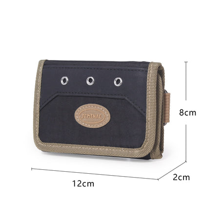 JEMINAL 21511# Men Trifold Wallet Magic Tape Closure Canvas Coin Purse Card Holder with Belt Ring