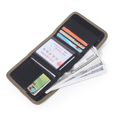 JEMINAL 21511# Men Trifold Wallet Magic Tape Closure Canvas Coin Purse Card Holder with Belt Ring