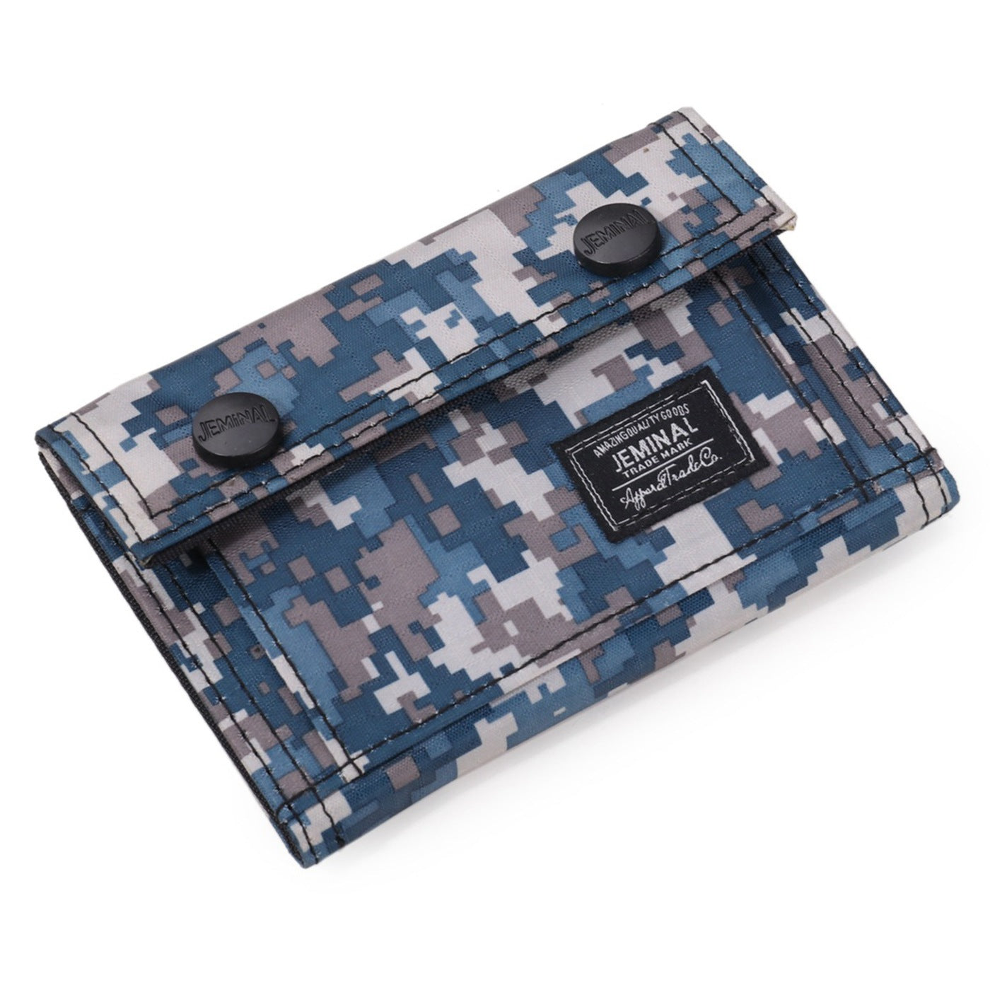 JEMINAL 1312# Casual Camouflage Bi-fold Purse Card Holder Snap Buttons Canvas Short Wallet