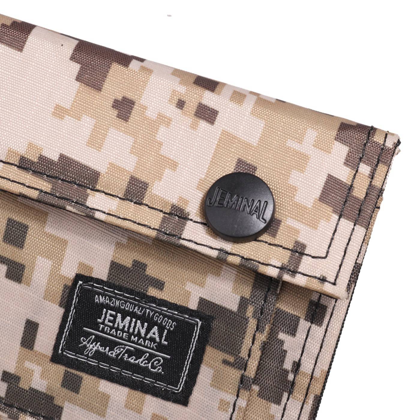 JEMINAL 1312# Casual Camouflage Bi-fold Purse Card Holder Snap Buttons Canvas Short Wallet