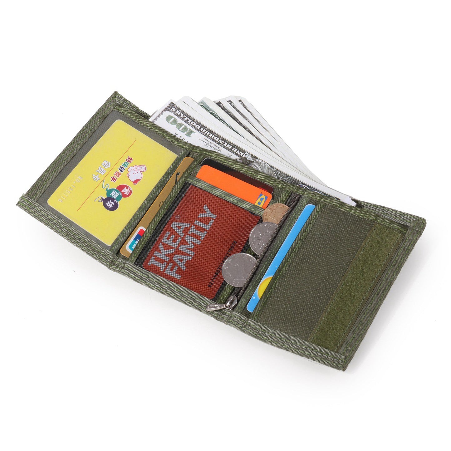 JEMINAL 1420 Solid Color Stitching Nylon Wallet Student Tri-fold Wallet Coin Purse Cards Holder