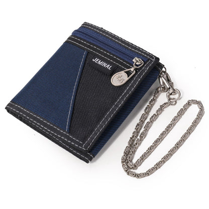 JEMINAL 1005 Vintage Men Tri-fold Wallet Casual Canvas Purse Cards Money Holder with Strap