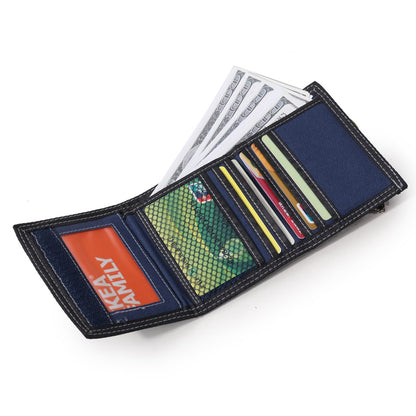 JEMINAL 1005 Vintage Men Tri-fold Wallet Casual Canvas Purse Cards Money Holder with Strap