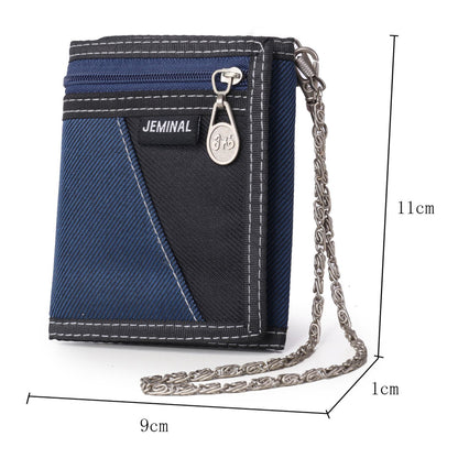 JEMINAL 1005 Vintage Men Tri-fold Wallet Casual Canvas Purse Cards Money Holder with Strap