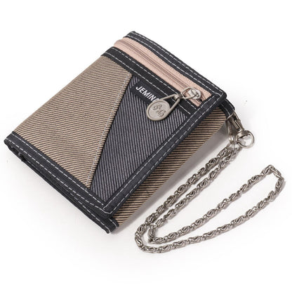 JEMINAL 1005 Vintage Men Tri-fold Wallet Casual Canvas Purse Cards Money Holder with Strap