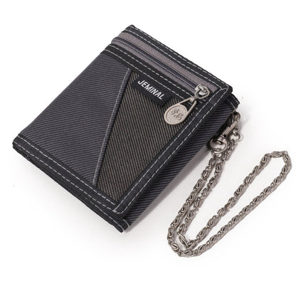 JEMINAL 1005 Vintage Men Tri-fold Wallet Casual Canvas Purse Cards Money Holder with Strap