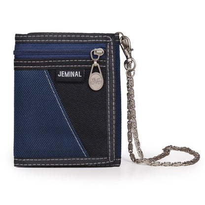 JEMINAL 1005 Vintage Men Tri-fold Wallet Casual Canvas Purse Cards Money Holder with Strap