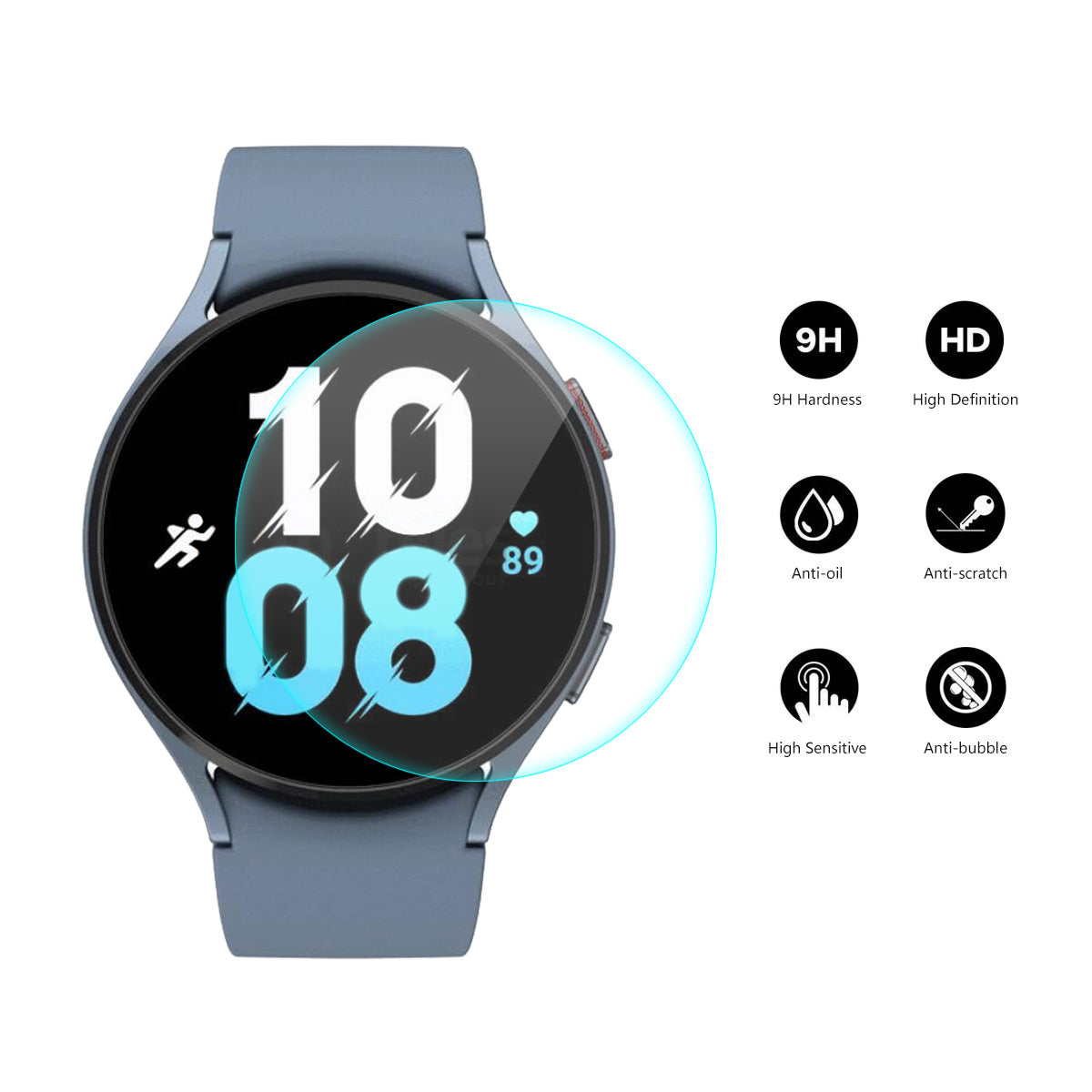 ENKAY HAT-PRINCE for Samsung Galaxy Watch5 44mm 0.2mm High Definition 9H Hardness Screen Protector High Aluminum-silicon Glass Full Glue Anti-scratch Invisible Protection Film