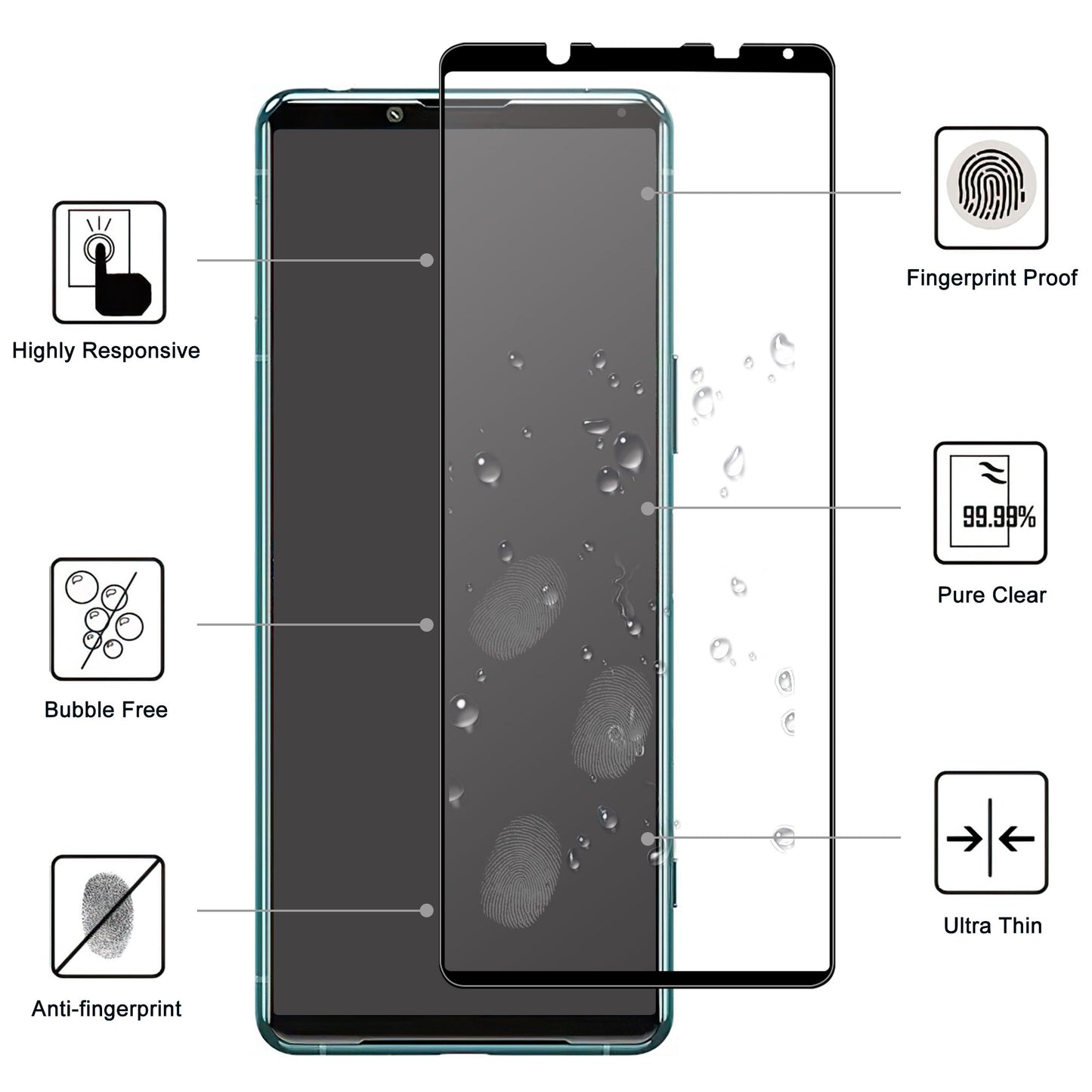 For Sony Xperia 5 IV Black Edge Tempered Glass Screen Protector Anti-explosion HD Clear Anti-Fingerprint Full Glue AGC Screen Film