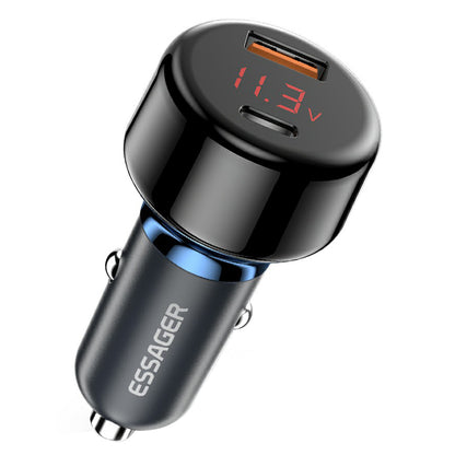 ESSAGER 65W Car Charger USB-A + Type-C Dual Port Car Charger Adapter with Digital Display Compatible with Huawei, Samsung, Xiaomi