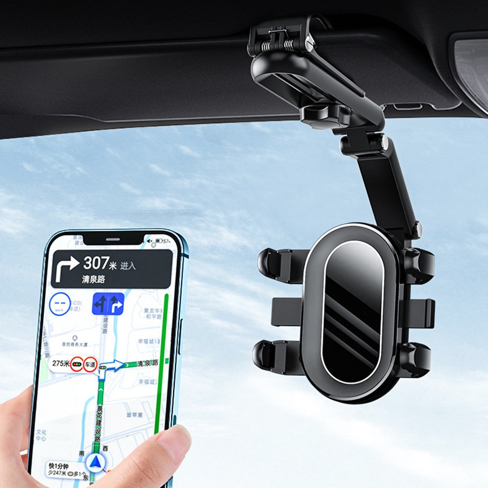 Car Sun Visor Rearview Mirror Mount Phone Holder Angle Adjustable Rotatable Car Cellphone Bracket