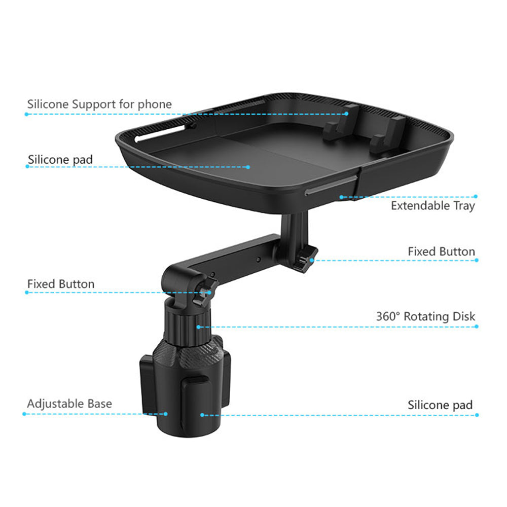 Car Meal Table Beverage Food Tray Mobile Phone Holder Rotatable Telescopic Car Cup Holder Mount Tray