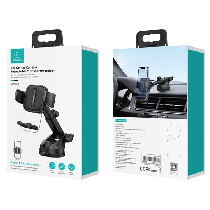 USAMS US-ZJ072 Car Dashboard Windshield Telescopic Arm Transparent Design Phone Holder Suction Cup Bracket