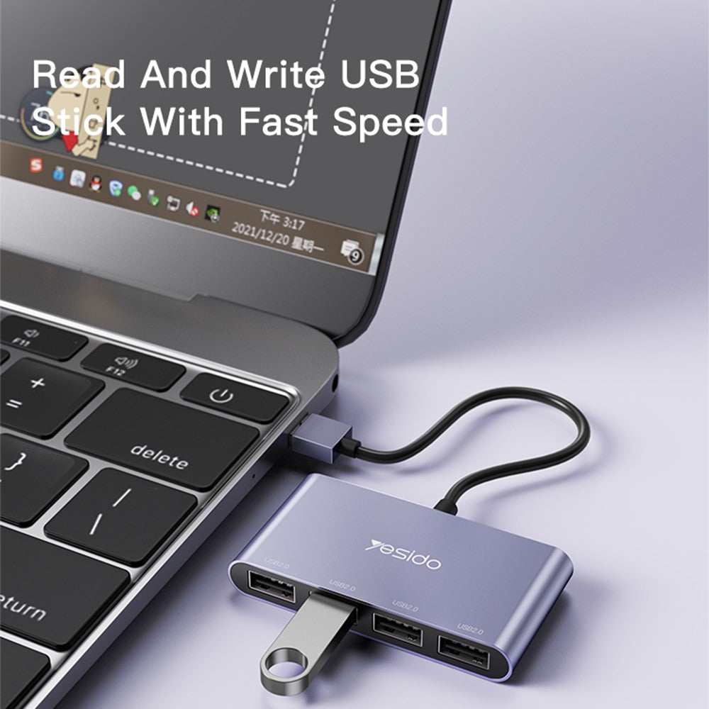 YESIDO HB12 0.15m 4-Port USB 2.0 Hub USB Adapter Dock Station for Data Transfer and Power Charging