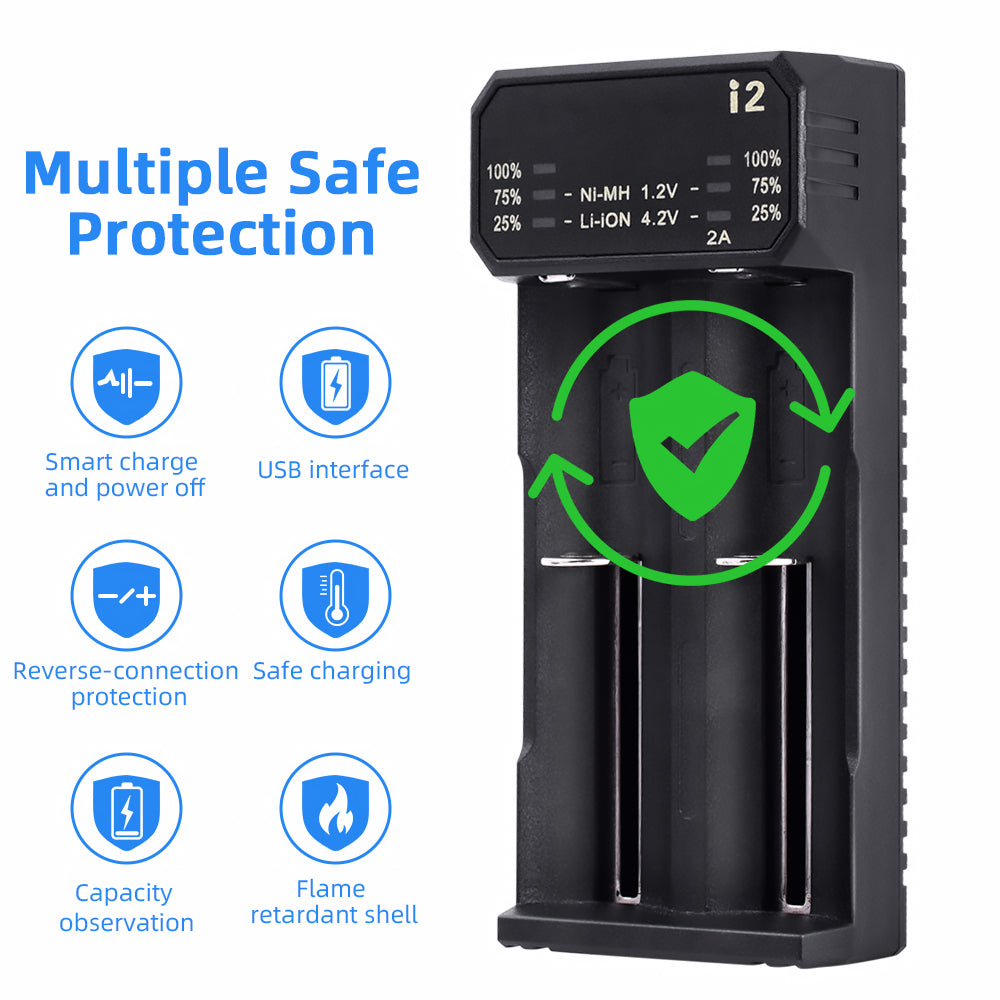 ESSAGER ECDQ-I201 2 Slot Rechargeable Battery Charger with LED Indicator for Lithium/Ni-MH Battery