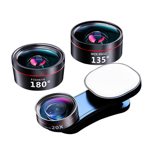 XIAOTIAN Mobile Phone Lens Professional Shooting Lens External HD Camera Fill Light + Ultra-Clear Lens Set with Ultra-Wide Angle + Macro + Fisheye