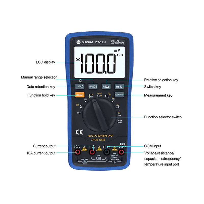 SUNSHINE DT-17N Auto Range High Precision Automatic Digital Multimeter LCD Display Instrument Tester for Repair Tools