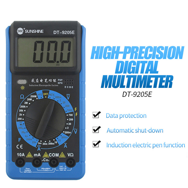 SUNSHINE DT-9205E High Precision Digital Multimeter Overload Protection LCD Display Instrument Tester for Repair Tools